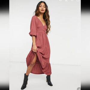 Mango Dusty Pink/Raspberry Midi Dress